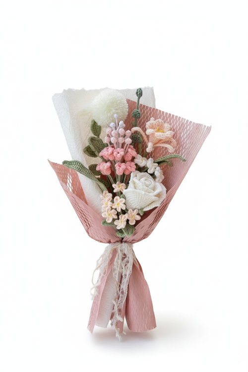 Crochet flower bouquet with clean background