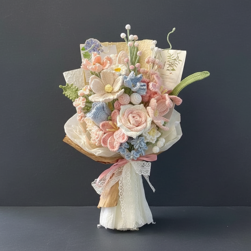 Pastel flower bouquet on grey slate background